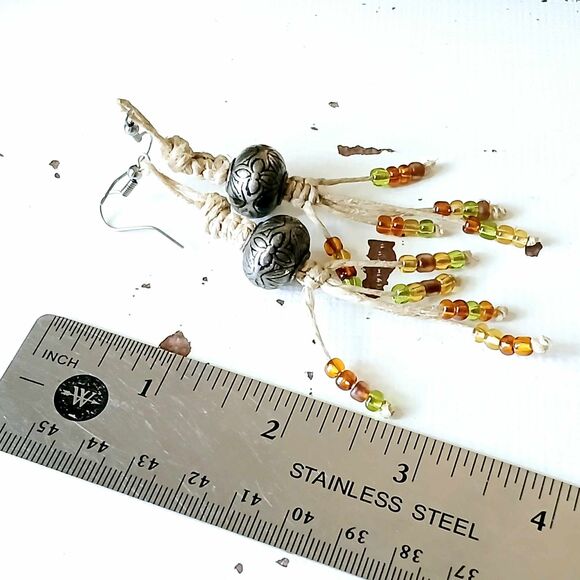 Seed Bead Necklace & Earring Set, Macrame Dangle Earrings, Layered Necklace 2 PC - Picture 7 of 7